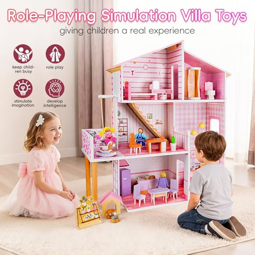 Wooden Dollhouse with 31Pcs Furniture & Accessories Z3148