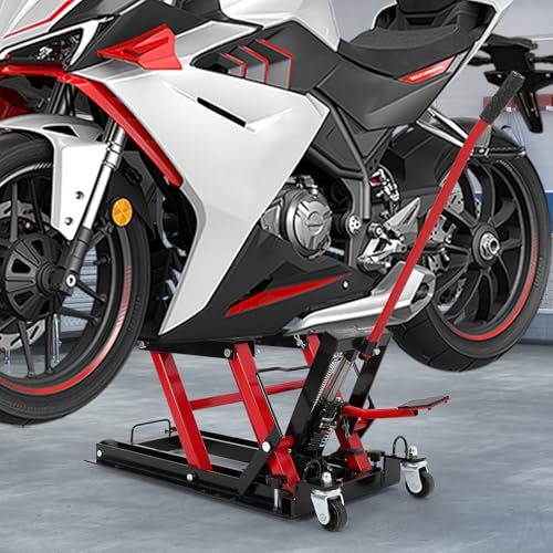 Red Hydraulic Motorcycle Lift Jack 1500Lb Capacity Scissor Jack T301