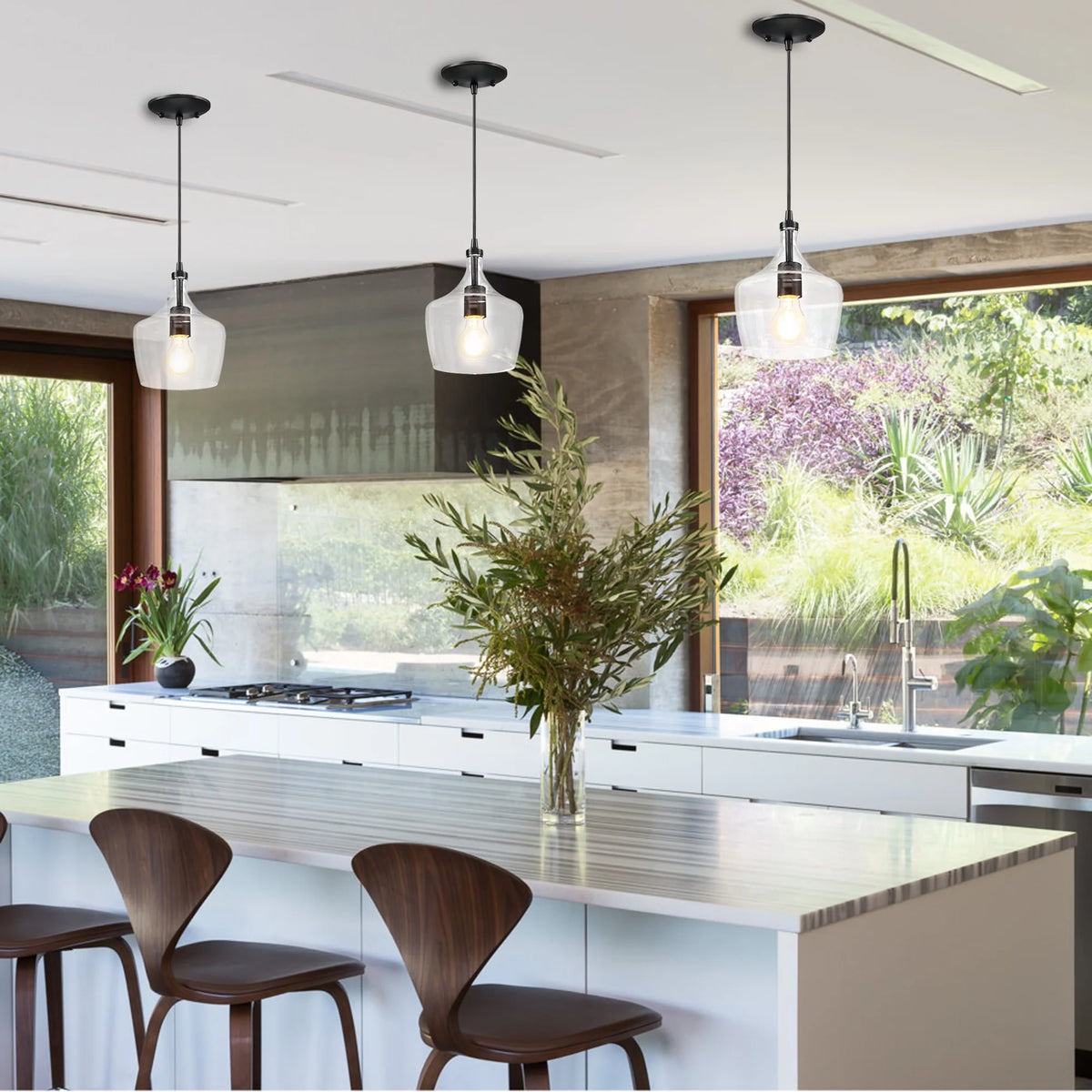 3-Pack Bronze Pendant Lighting with Glass Shade I66015