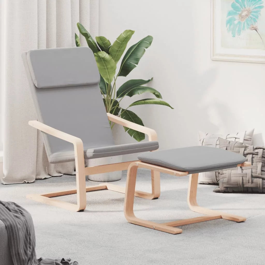 Light Gray Fabric Relaxing Chair with Footstool J7602