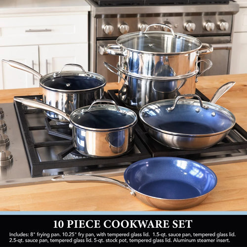 10 Piece Blue Nonstick Stainless-Steel Cookware Set D512