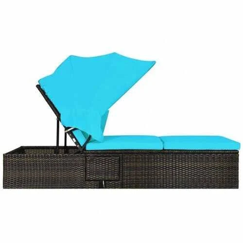 Turquoise Folding Canopy Chaise Lounge Chair Y537