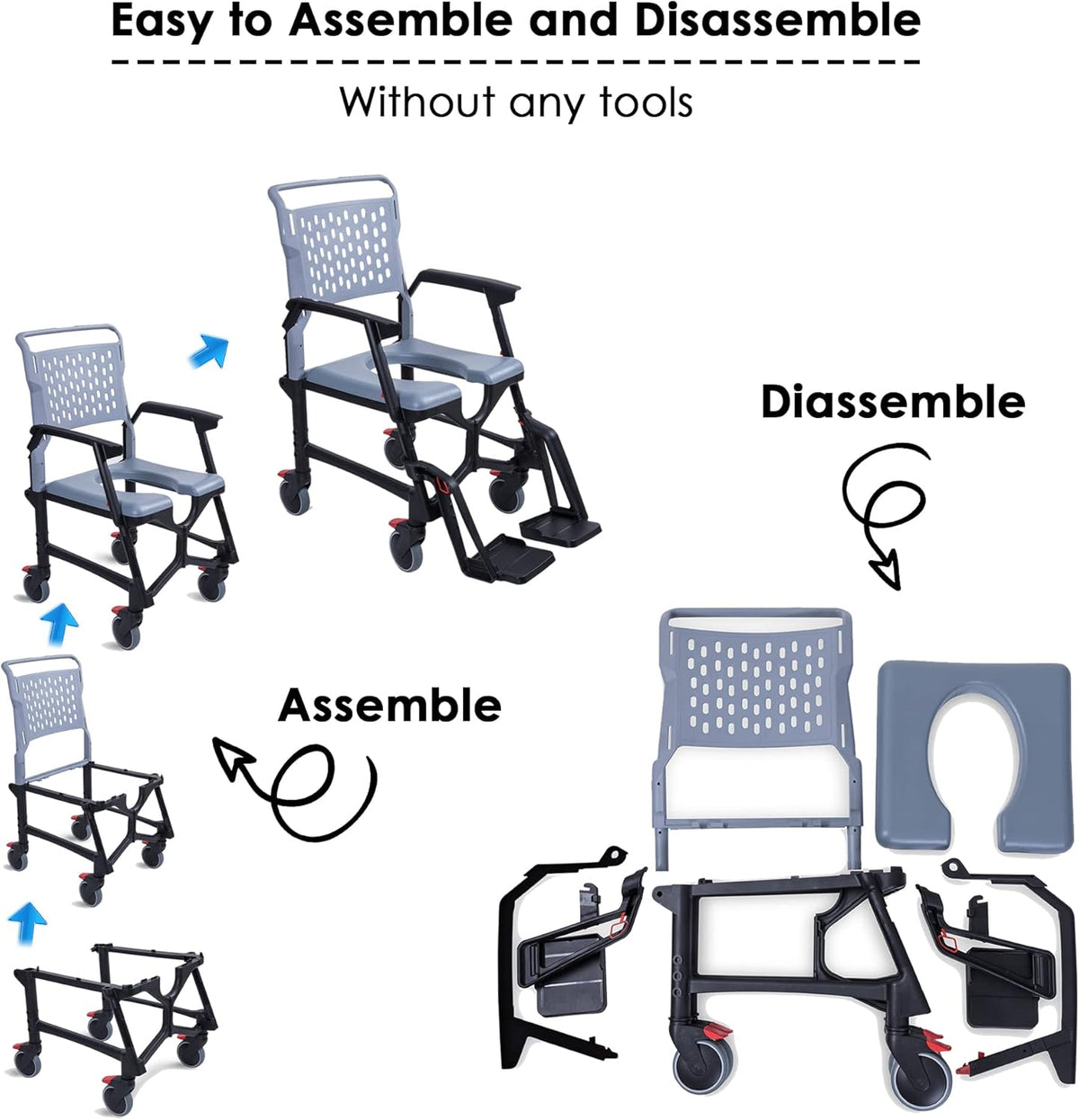 Adjustable Commode Shower Chair with Wheels B58122