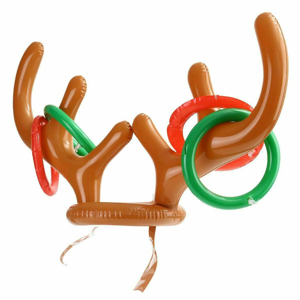 Inflatable Reindeer Antler Hat & Toss Ring Christmas Party Game Toys Q76430