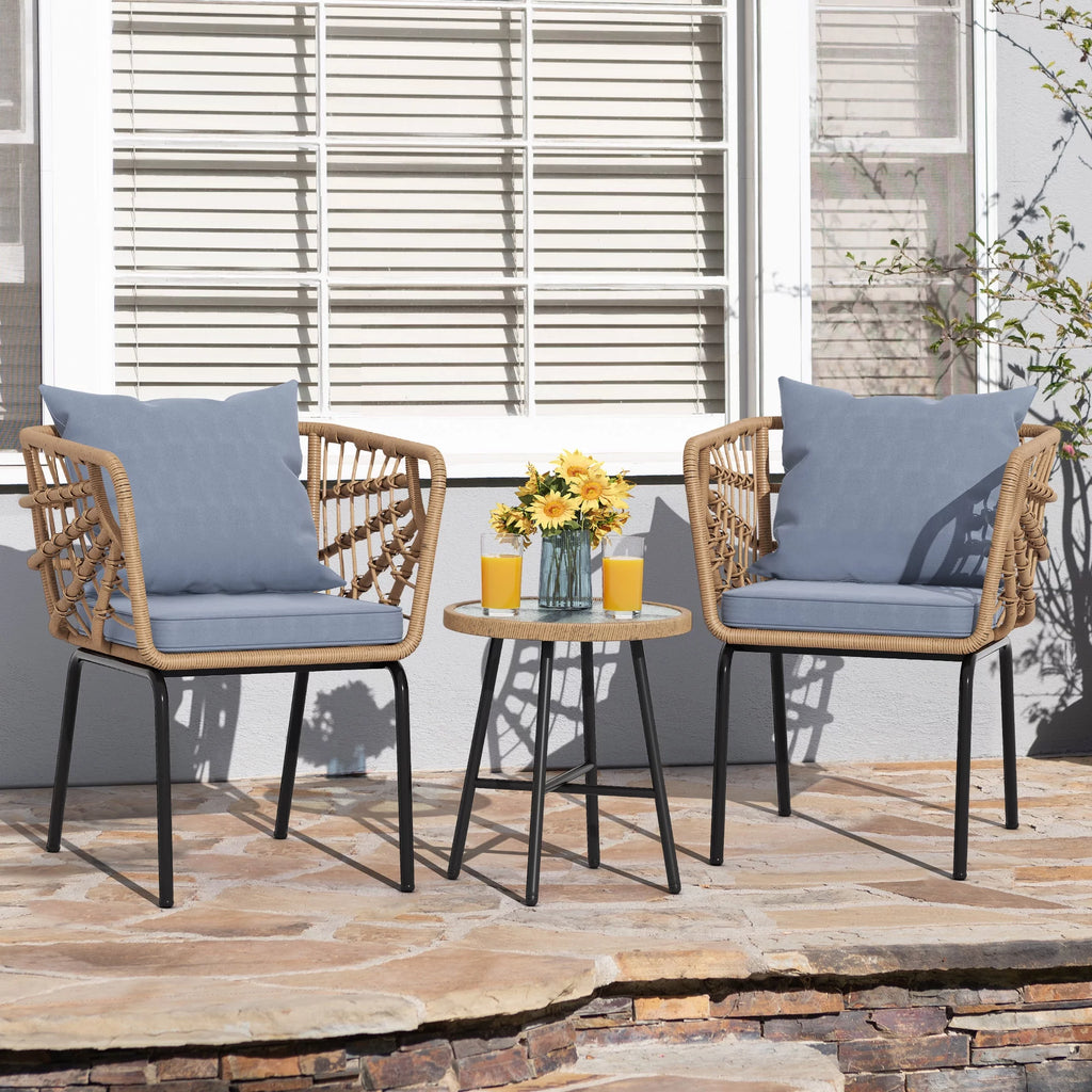 3-Piece Wicker Bistro Set with 2 Chairs and Coffee Table J984