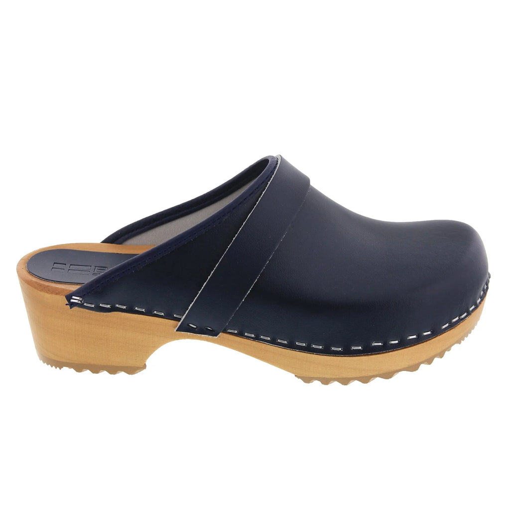 Navy Leather Open Back Clogs V85121