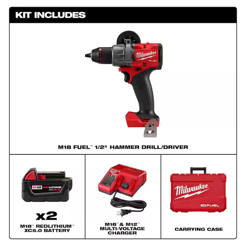 18V Lithium-Ion Brushless Cordless Hammer Drill Driver Kit with Impact Wrench O71945