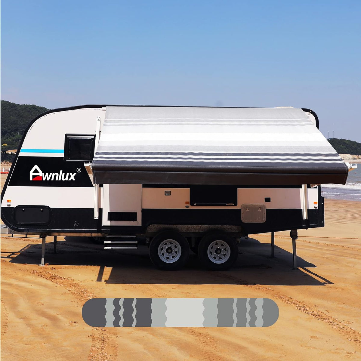 Waterproof Vinyl RV Awning Fabric Replacement Blue Strip 18' U470088