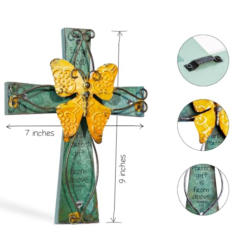 Wooden Wall Cross with Metal Butterfly F265