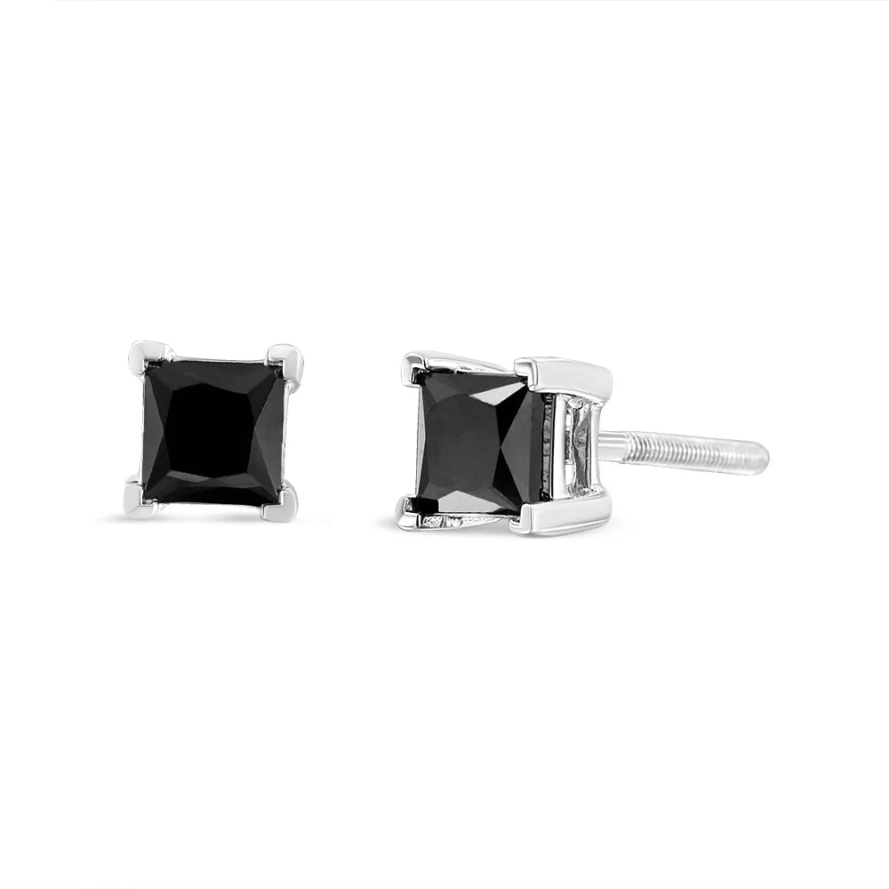 14K White Gold 2.00 Cttw Princess-Cut Black Diamond Stud Earrings with Screw Backs J839602
