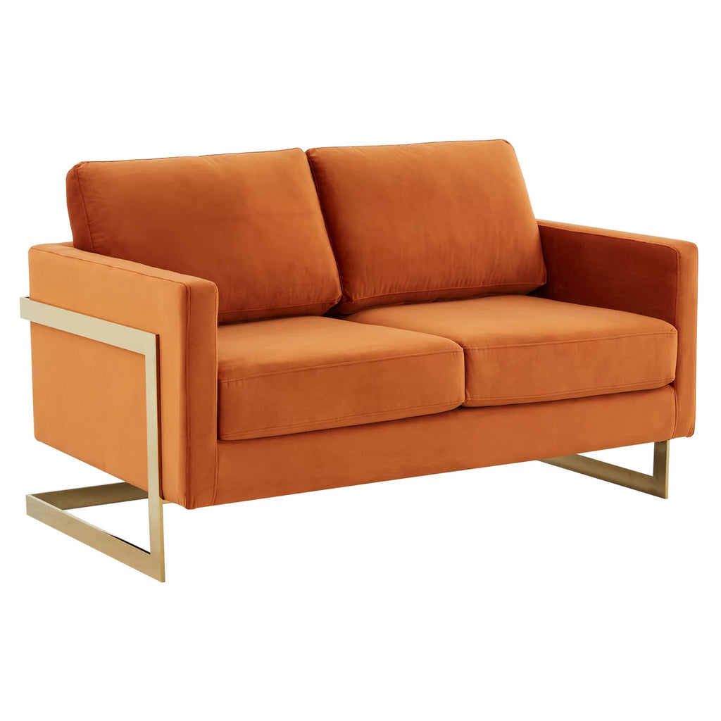Upholstered Velvet Loveseat with Gold Frame O9501