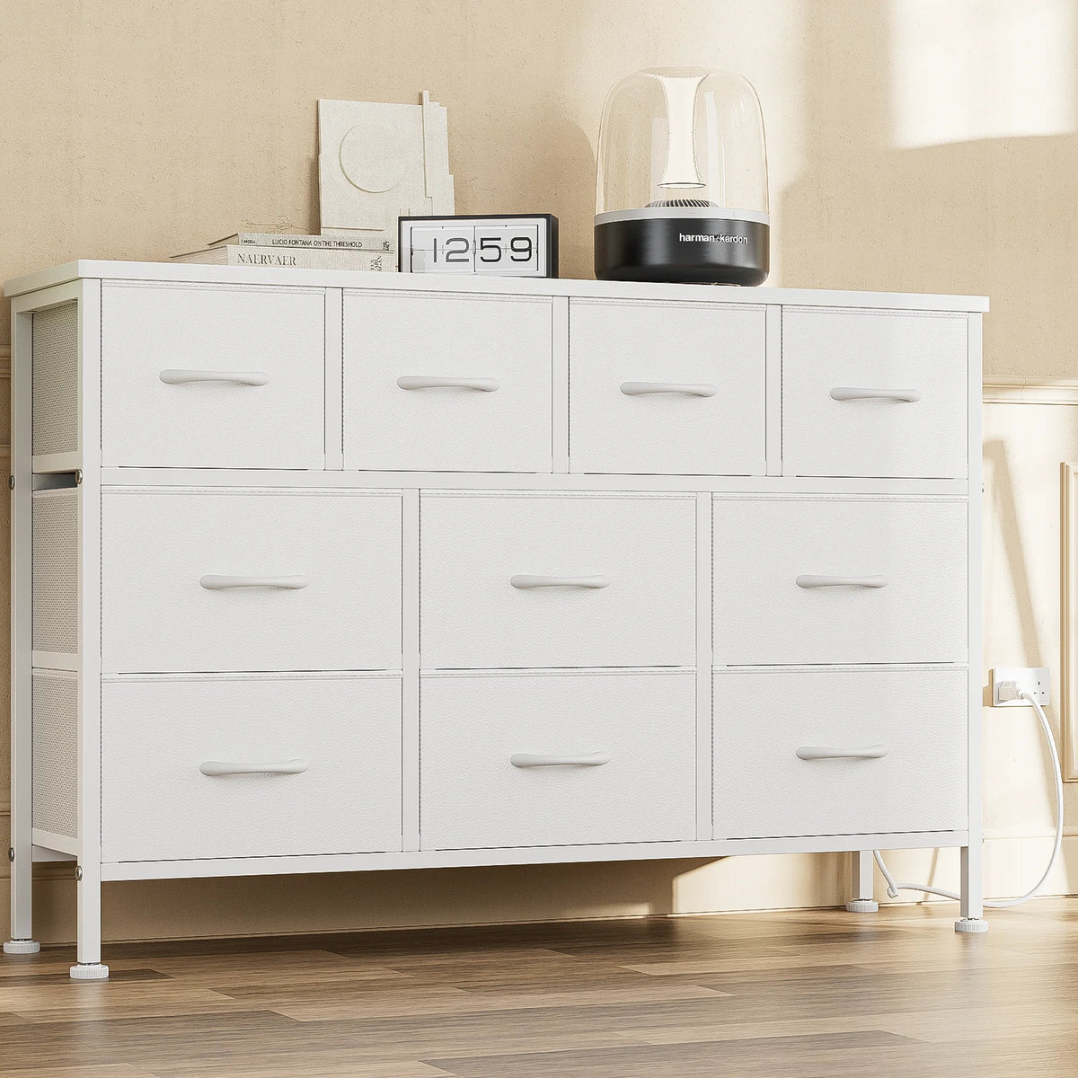 Brown 10 Drawer Fabric Dresser TV Stand Z197560