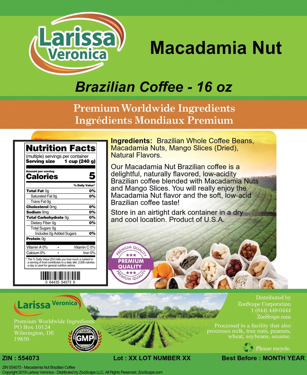Macadamia Nut Whole Coffee Beans 16 oz 3-Pack U518996