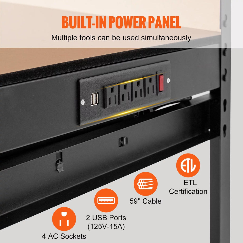 48x24" Steel Workbench with Pegboard and Power Outlets J489392