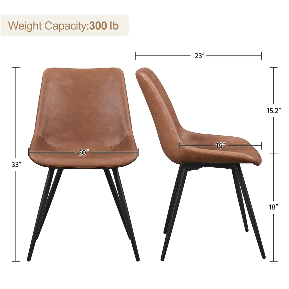 Brown Faux Leather Dining Chairs with Metal Legs A3509
