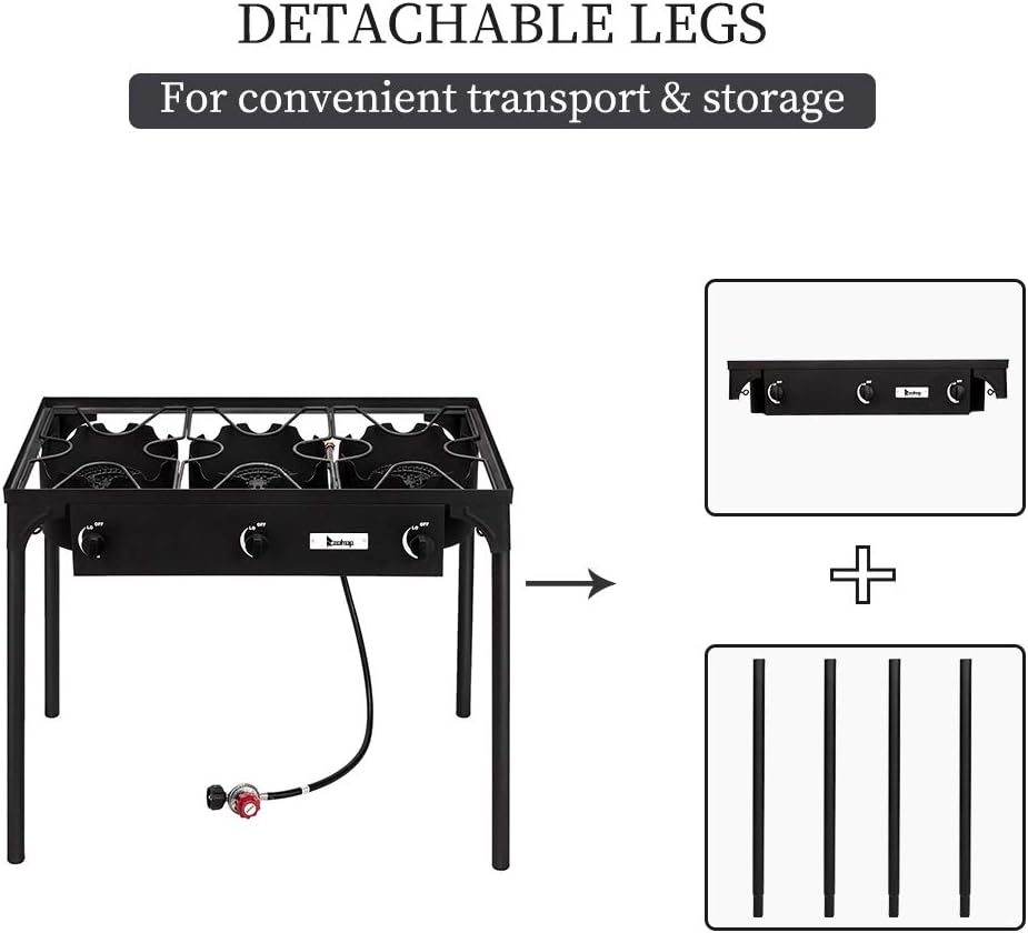 Outdoor 3 Burner Propane Gas Camp Stove with Detachable Legs Z29243