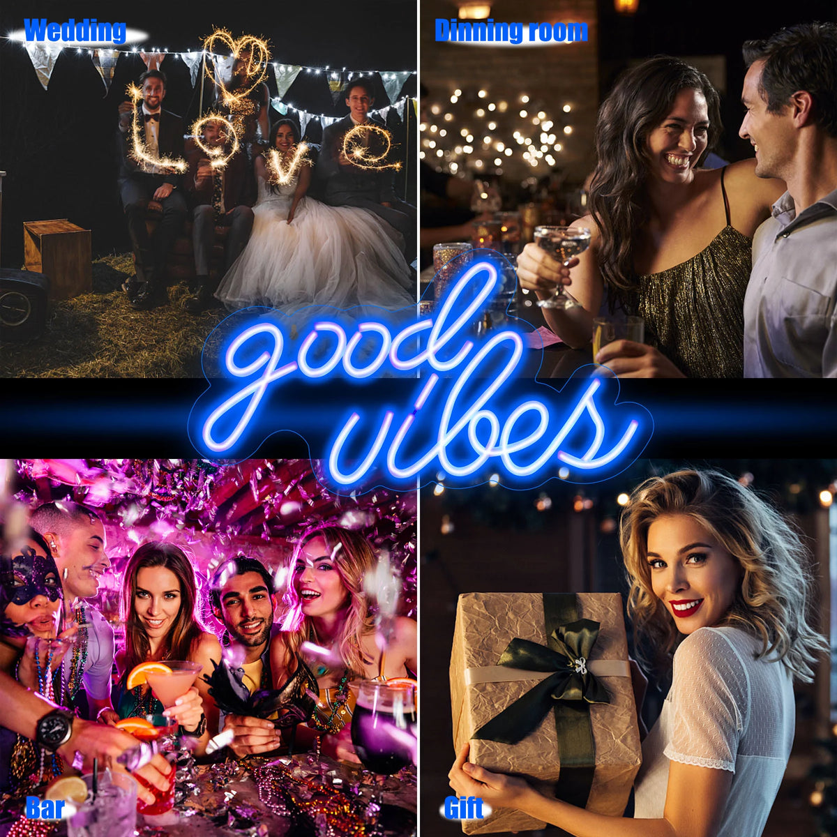 Good Vibes Neon Sign, LED Neon Light Signs for Wall Decor Powered by USB 16.1"x8.3" H30144