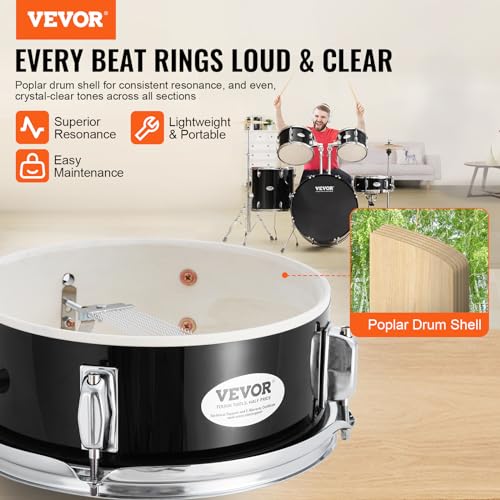 Black 5-Piece Drum Set with Bass, Toms, Snare, Floor, Stands, Cymbal, Hi-Hat Pedal and Drumsticks S1772