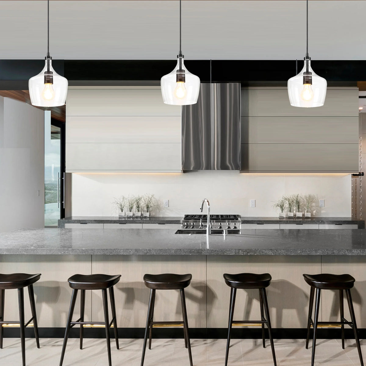 3-Pack Bronze Pendant Lighting with Glass Shade I66015