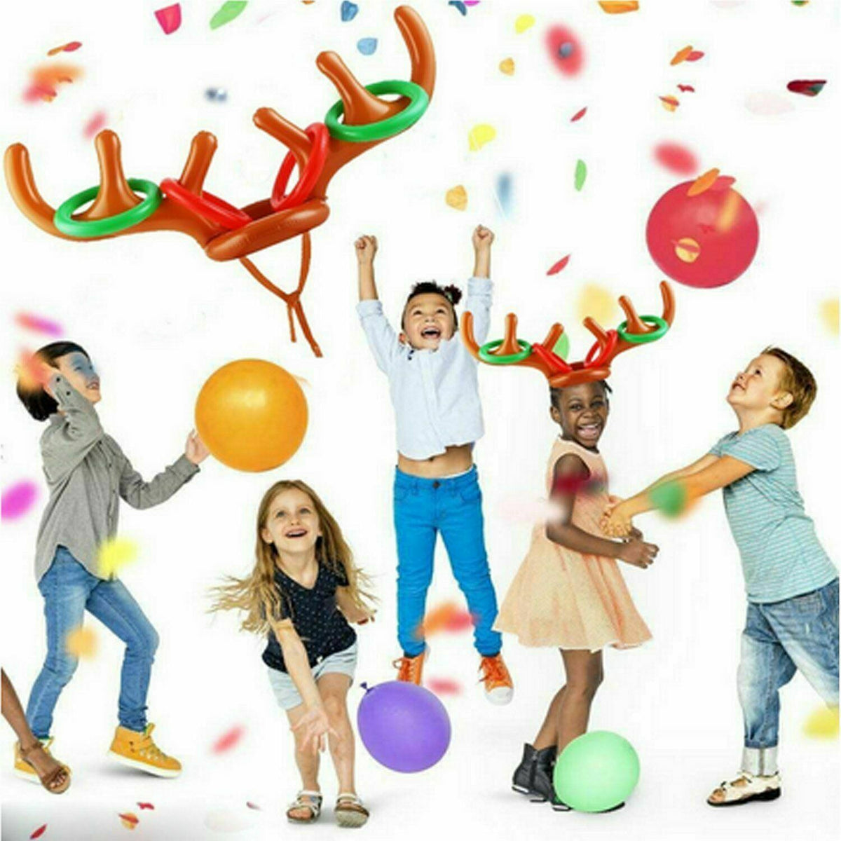 Inflatable Reindeer Antler Hat & Toss Ring Christmas Party Game Toys Q76430