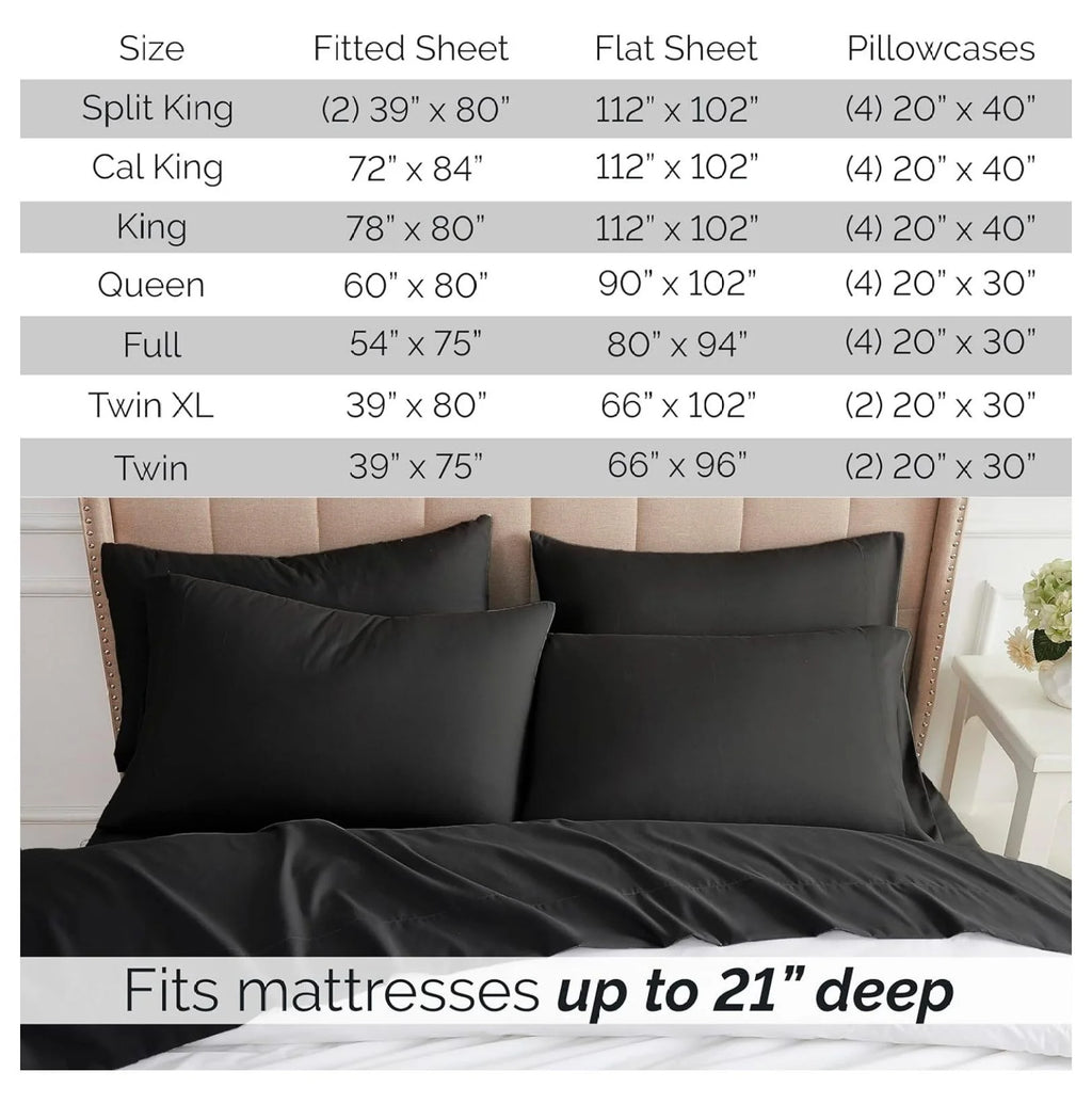 Black 6-Piece King Microfiber Bed Sheets Set with 21" Deep Fitted Sheet Q41113