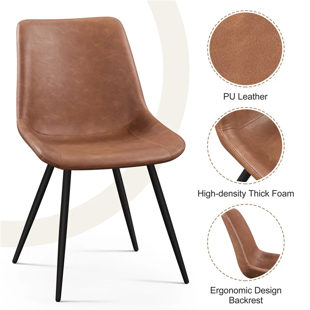 Brown Faux Leather Dining Chairs with Metal Legs A3509