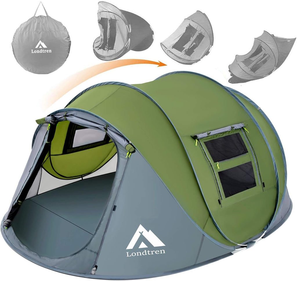 4 Person Pop Up Tent Waterproof Automatic Setup 2 Doors Instant Tent O367095