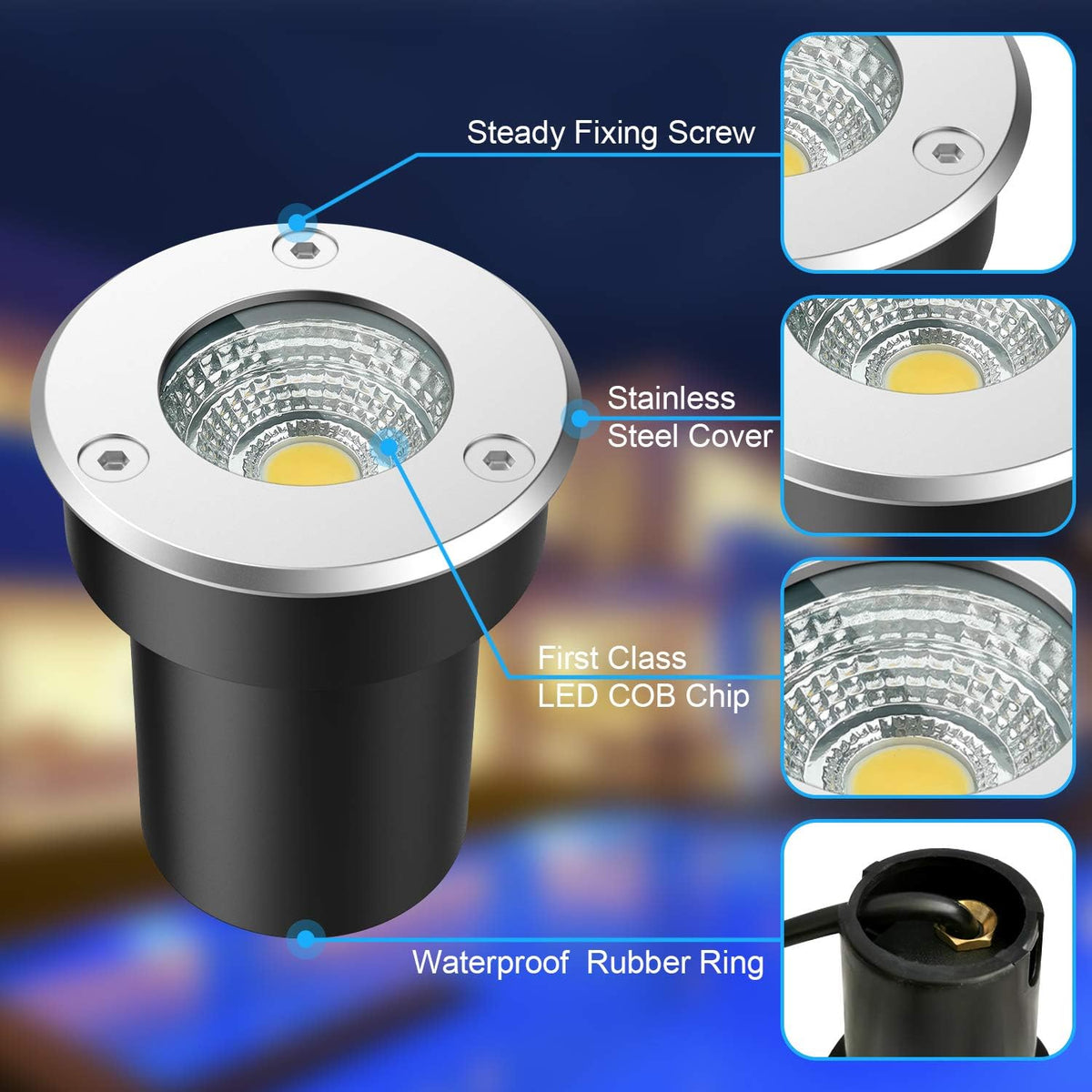 12 Pack 7W Warm White LED Ground Lights with 24 Connectors M431