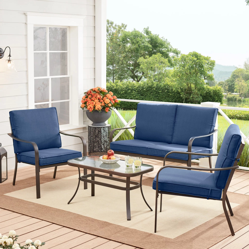 Red 4-Piece Steel Outdoor Patio Conversation Set E667