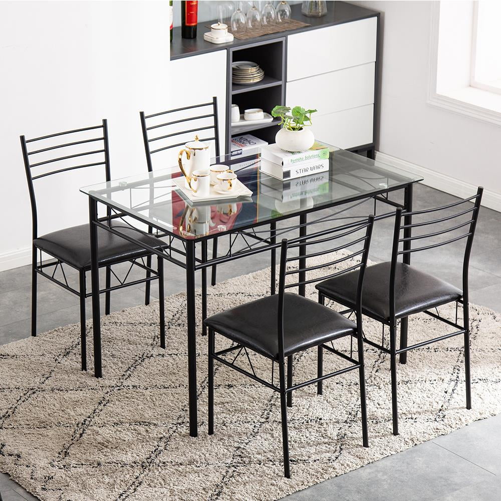 5 Pcs Black Glass Top Dining Set S492850