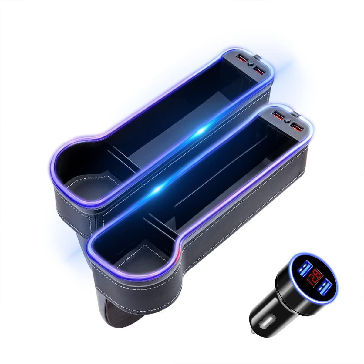 2 Pack Car Seat Gap Organizer with USB Car Charger and Cup Holder Black E725730