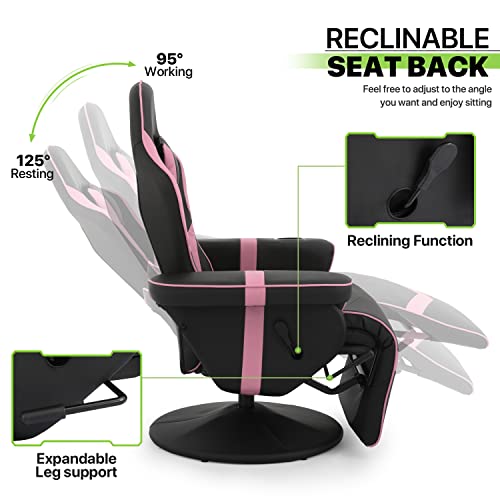 Grey PU Leather Swivel Gaming Recliner Chair with Adjustable Backrest D929790