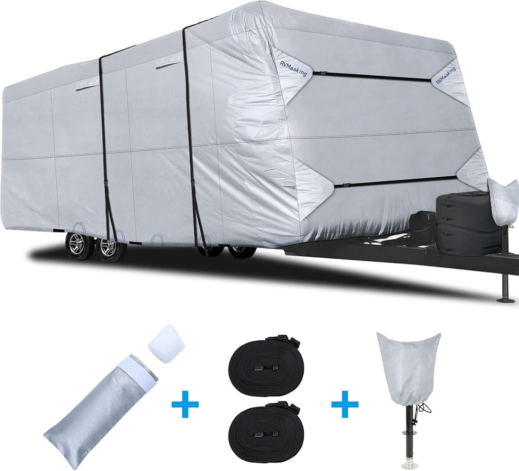 Rip-Stop RV Cover Fits 31'7" - 34' Long Motorhome, Waterproof Camper Cover with Gutter Covers, Adhensive Repair Patch C795