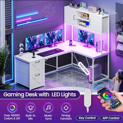 Black L Shaped Computer Desk with Fabric Drawers and Power Outlet S7207