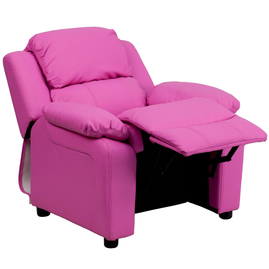 Green Vinyl Kids Recliner with Storage Arms M249732