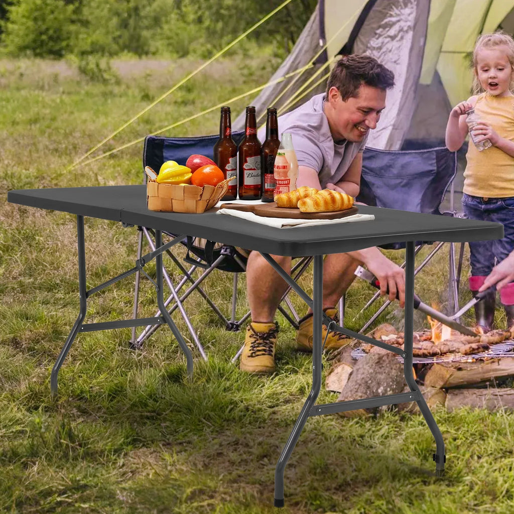6ft Black Plastic Folding Table with Carrying Handle K4002