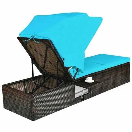 Turquoise Folding Canopy Chaise Lounge Chair Y537