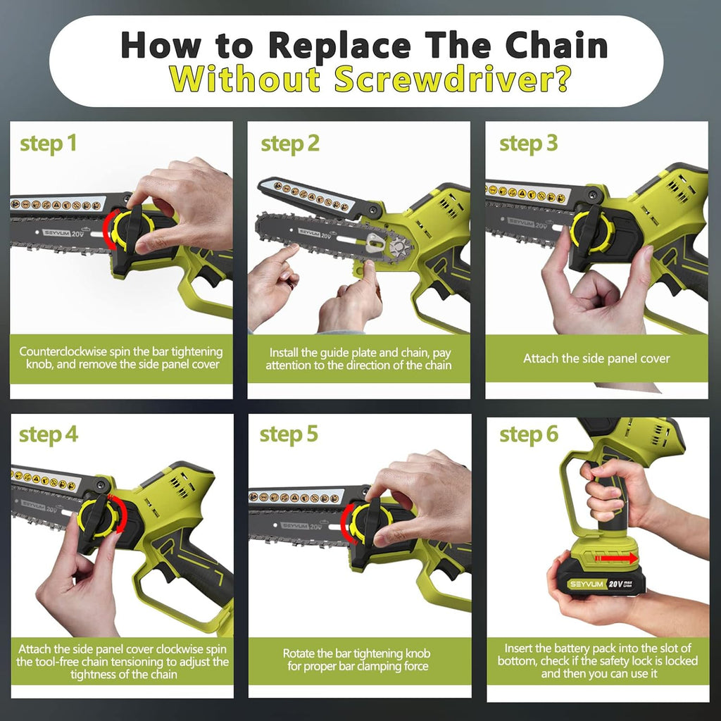 Mini Cordless Chainsaw Kit, 6 Inch 2.9Lb One-Hand Handheld Electric Compact Portable Chainsaw, 20V 2.0Ah Rechargeable Battery Powered U27351