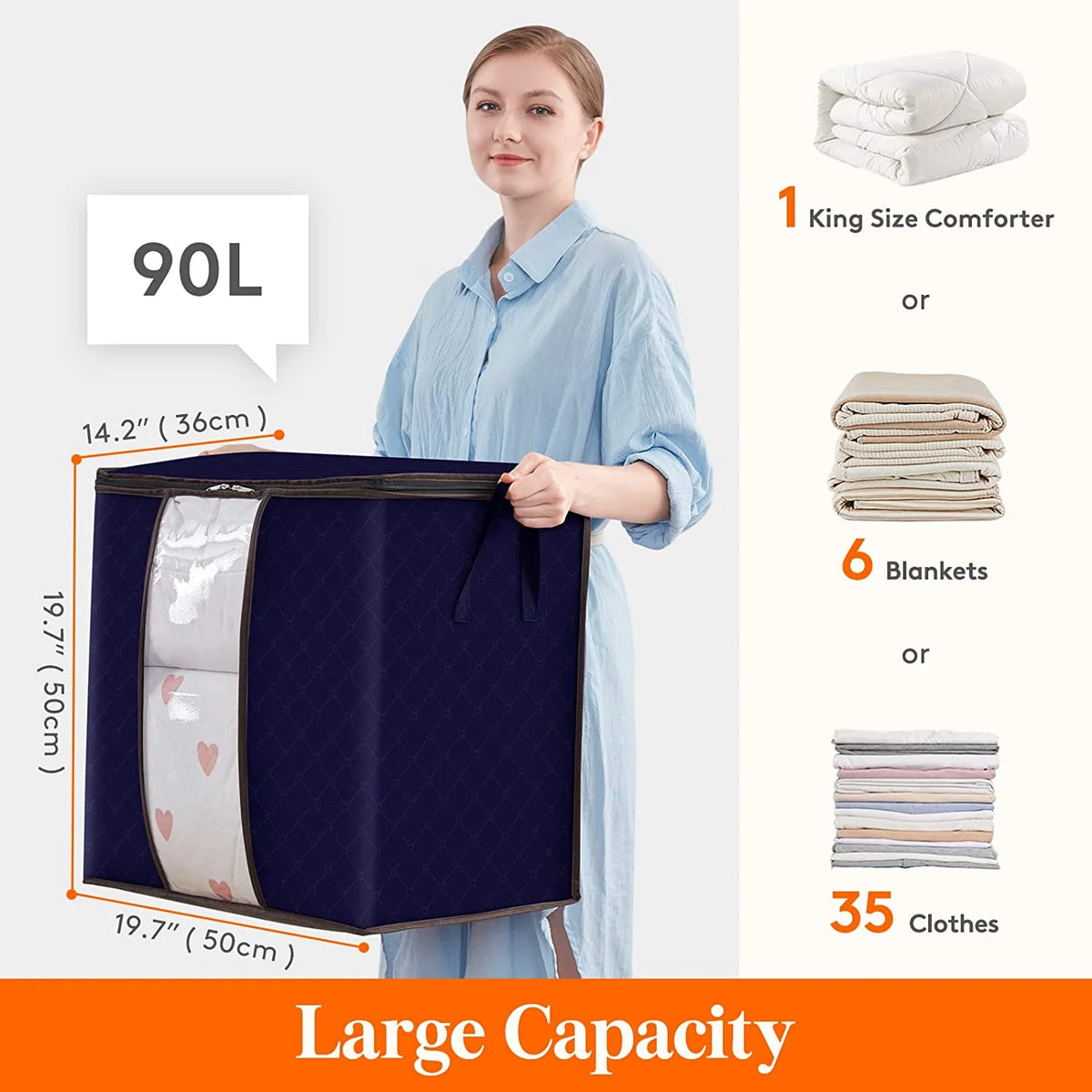 Blue 90L Clothes Storage Bag 6 Pack T247
