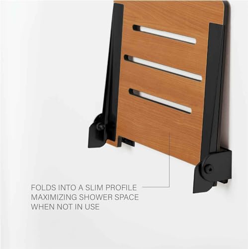 Rustic Teak Seat Silver Frame Folding Wall Mount Shower Bench Seat S9029
