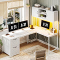 Black L Shaped Computer Desk with Fabric Drawers and Power Outlet S7207