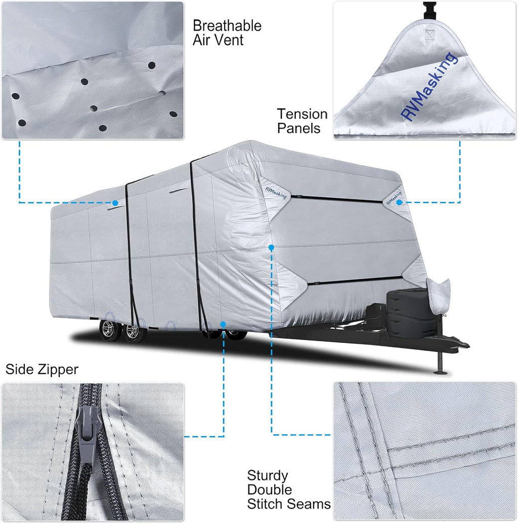 Rip-Stop RV Cover Fits 31'7" - 34' Long Motorhome, Waterproof Camper Cover with Gutter Covers, Adhensive Repair Patch C795