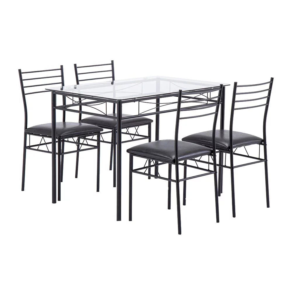 5 Pcs Black Glass Top Dining Set S492850