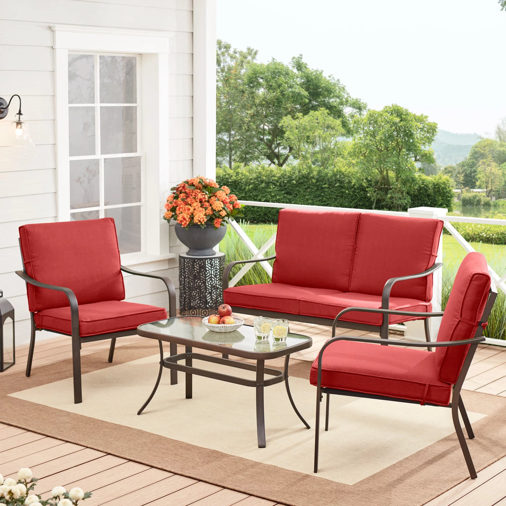 Red 4-Piece Steel Outdoor Patio Conversation Set E667