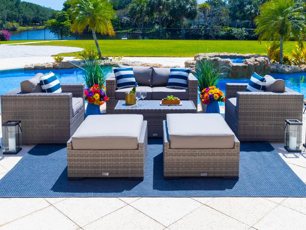 6-Piece Gray Wicker Patio Sofa Set with Coffee Table O635894