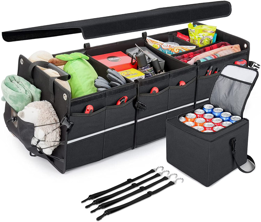 Black Collapsible Car Trunk Organizer with Cooler Bag H503358