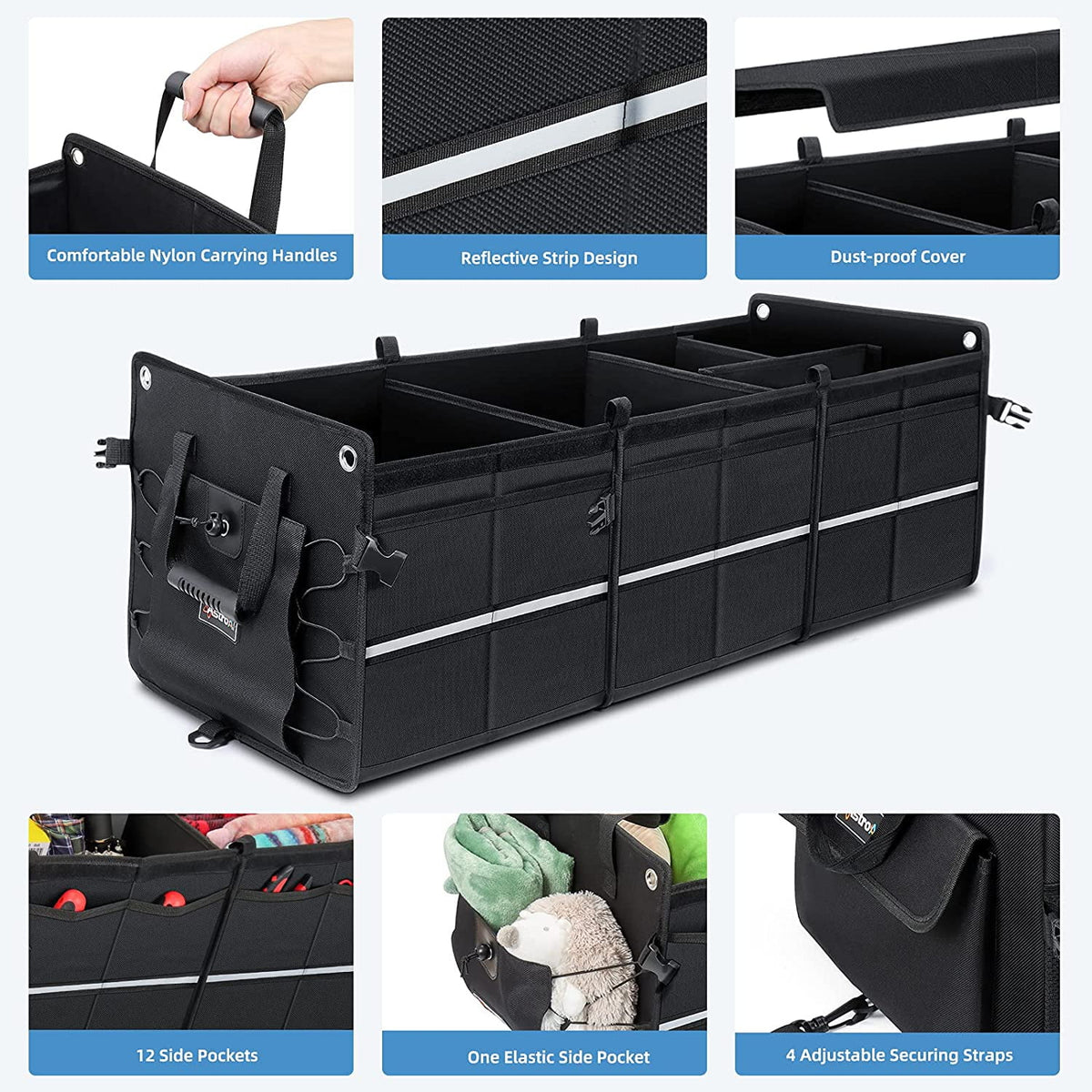 Black Collapsible Car Trunk Organizer with Cooler Bag H503358