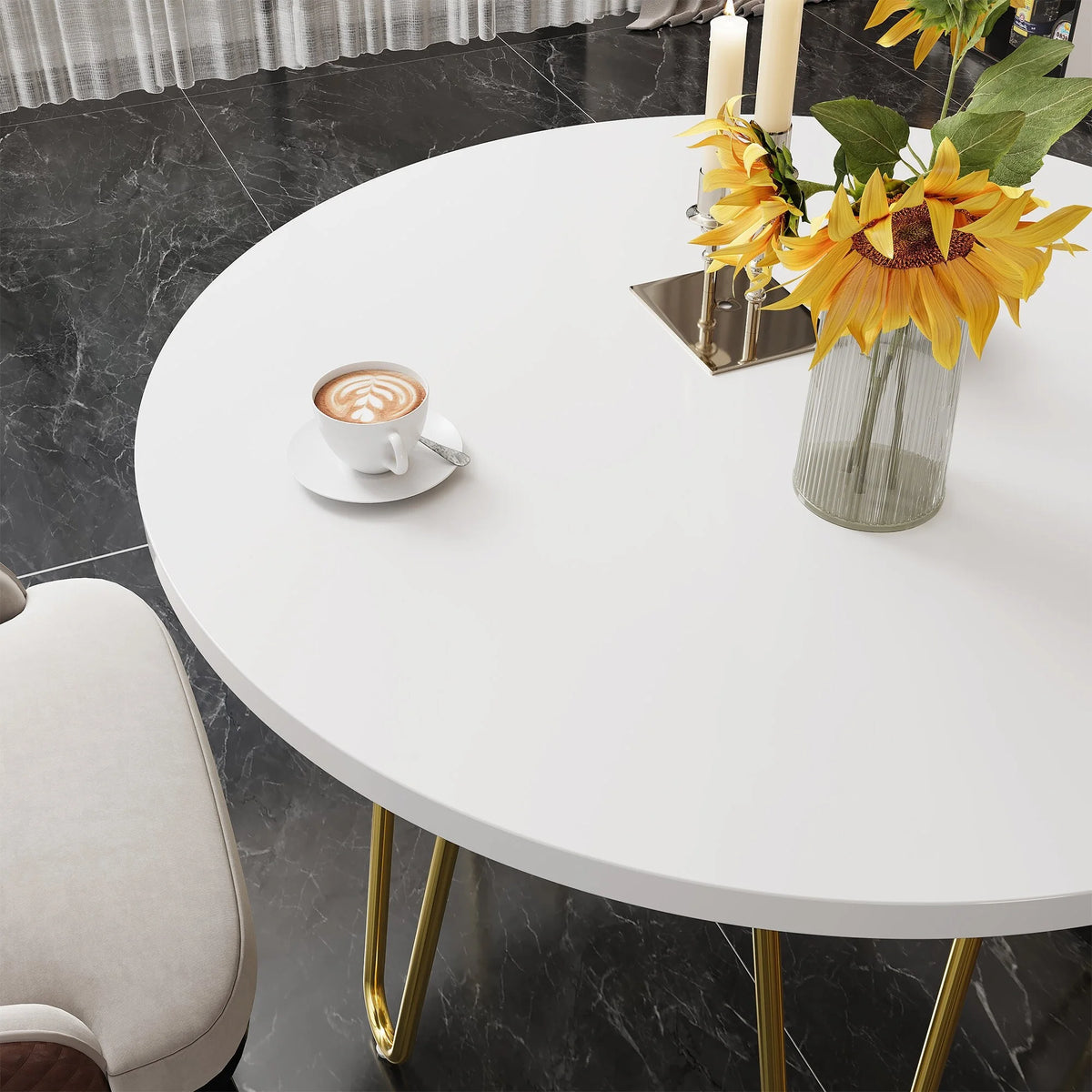 47'' Round Dining Table with Metal Legs V7673