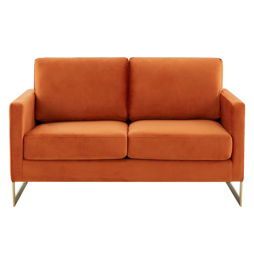 Upholstered Velvet Loveseat with Gold Frame O9501