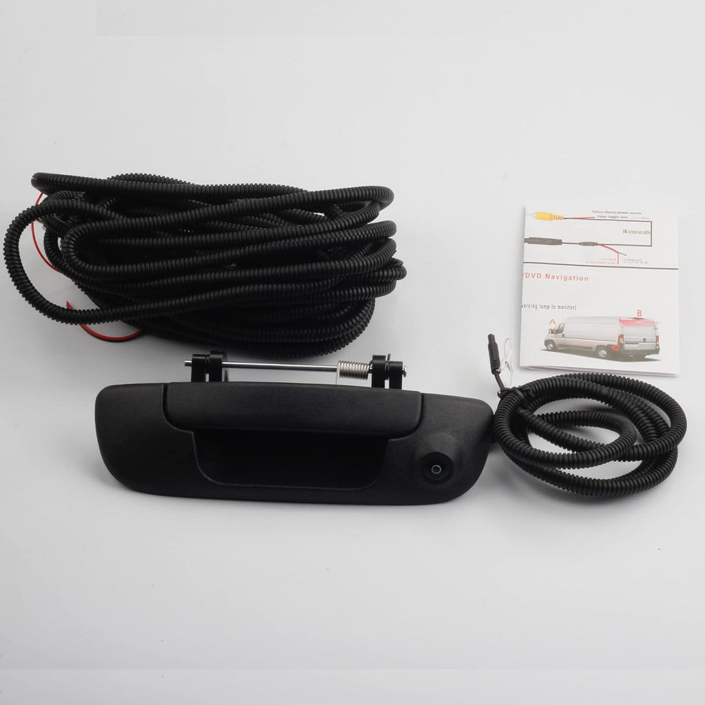 Tailgate Handle with Backup Rear View Camera for 2002-2008 Dodge Ram 1500 2500 3500, RCA Connector, Pack of 2 H642550